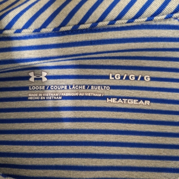 Under Armour Gorpcore HeatGear Men’s Blue Gray Striped Polo Shirt Size Large - Picture 9 of 11